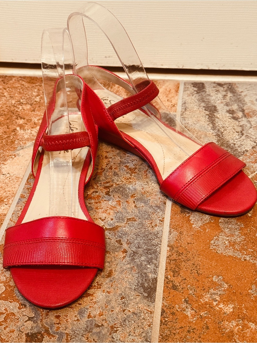 NWOB!! Lovely and Comfy Life Stride Red Women's Stretchy Wedge Sandals!